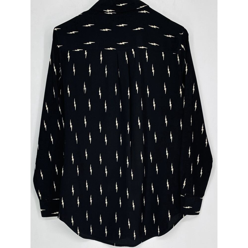 Equipment X Kate Moss Signature Silk Blouse S Black Lightening Bolt Print Shirt - Picture 2 of 7
